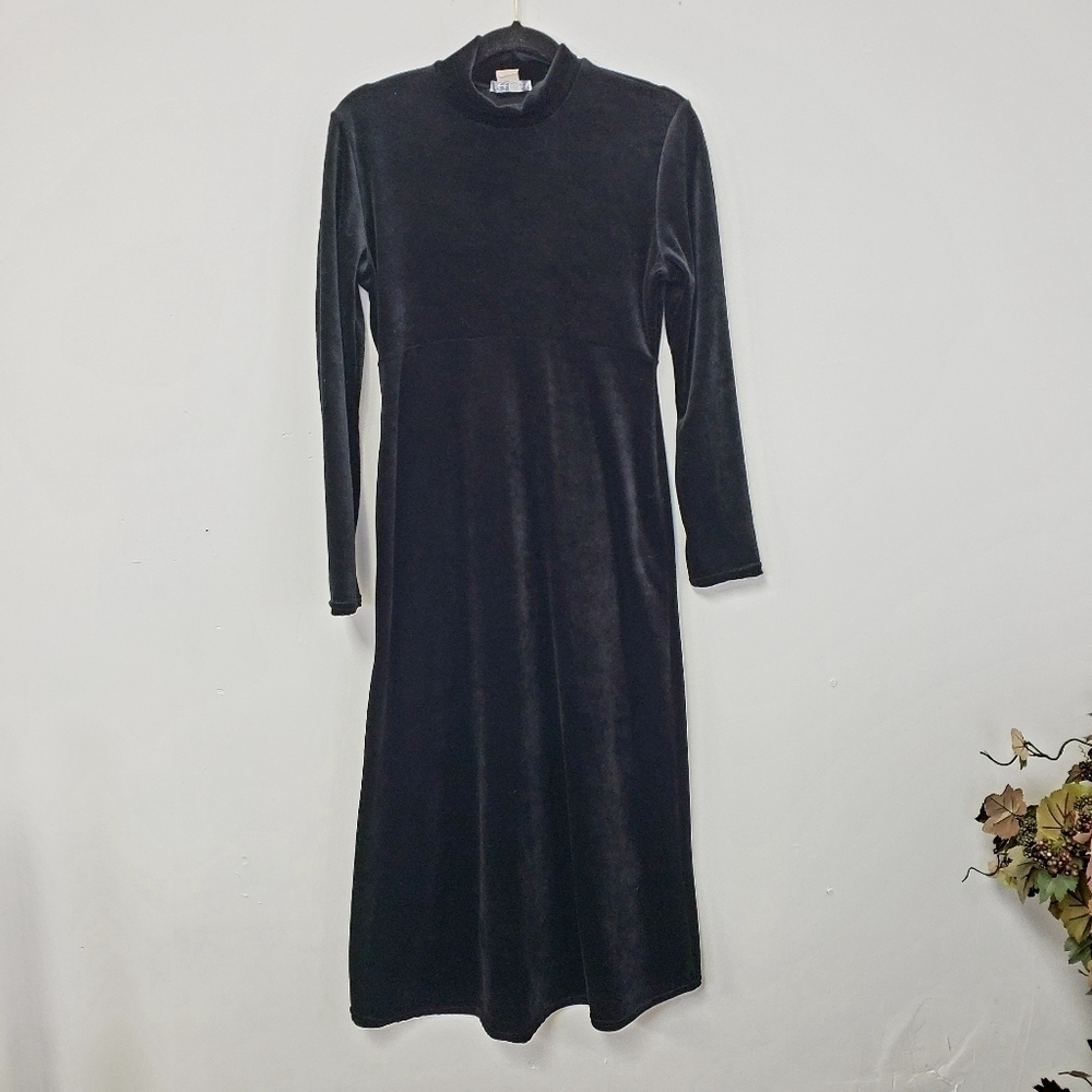 VINTAGE Y2K Black Velveteen Midi Dress Made in USA by Tiff Tiff Dress S EUC - Picture 13 of 14